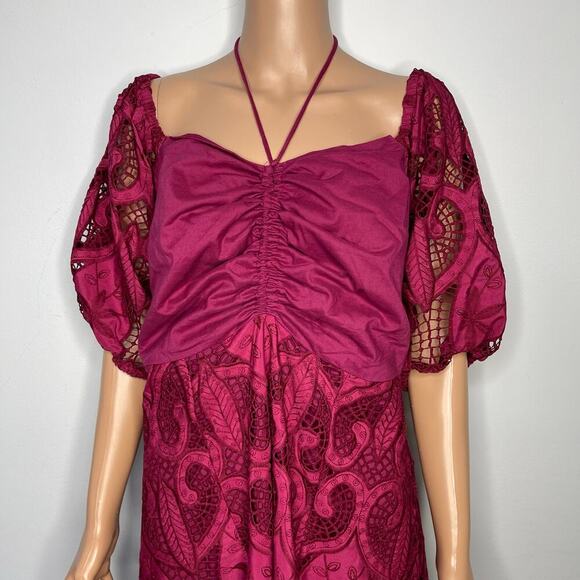 June + Vie Women's Plus Eyelet Sleeve Embroidered Peasant Dress 14/16 Rumba Red - Picture 8 of 12